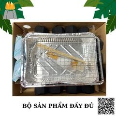 Bếp nướng than dùng 1 lần tiện lợi đầy đủ than,mồi than,vỉ nướng, kẹp gắp, cọ quét, xiên tre