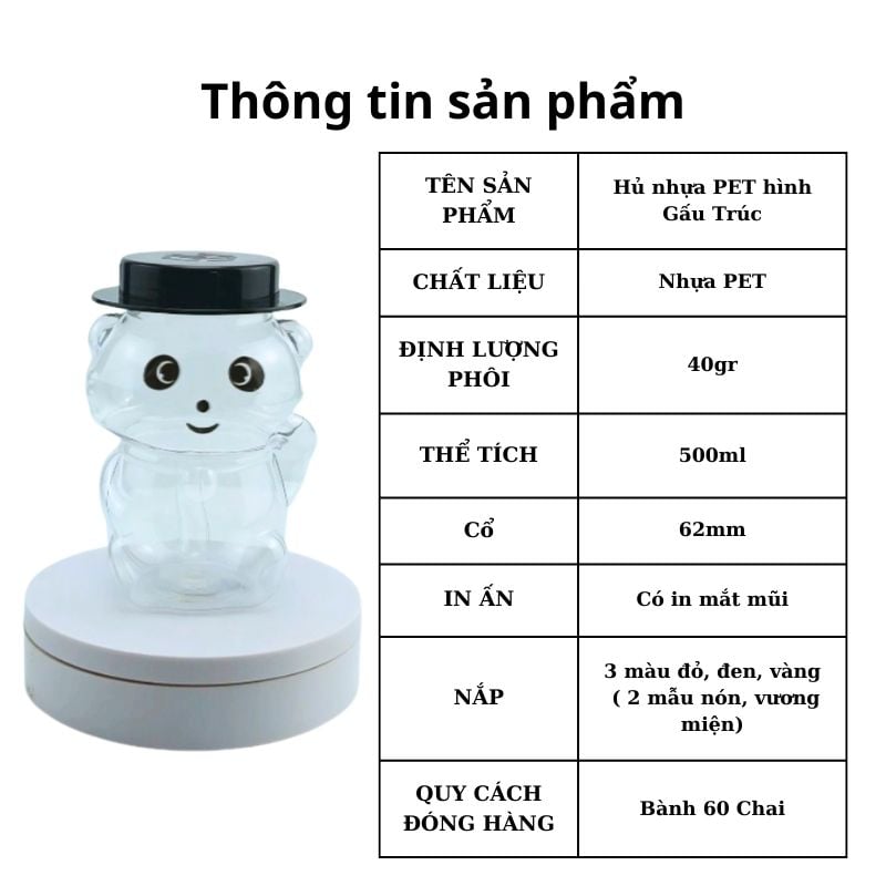 Giá sỉ Bành 60 hũ nhựa PET hình Gấu Panda 500ml hot trend - Hũ nhựa đựng trà sữa, đồ ăn vặt