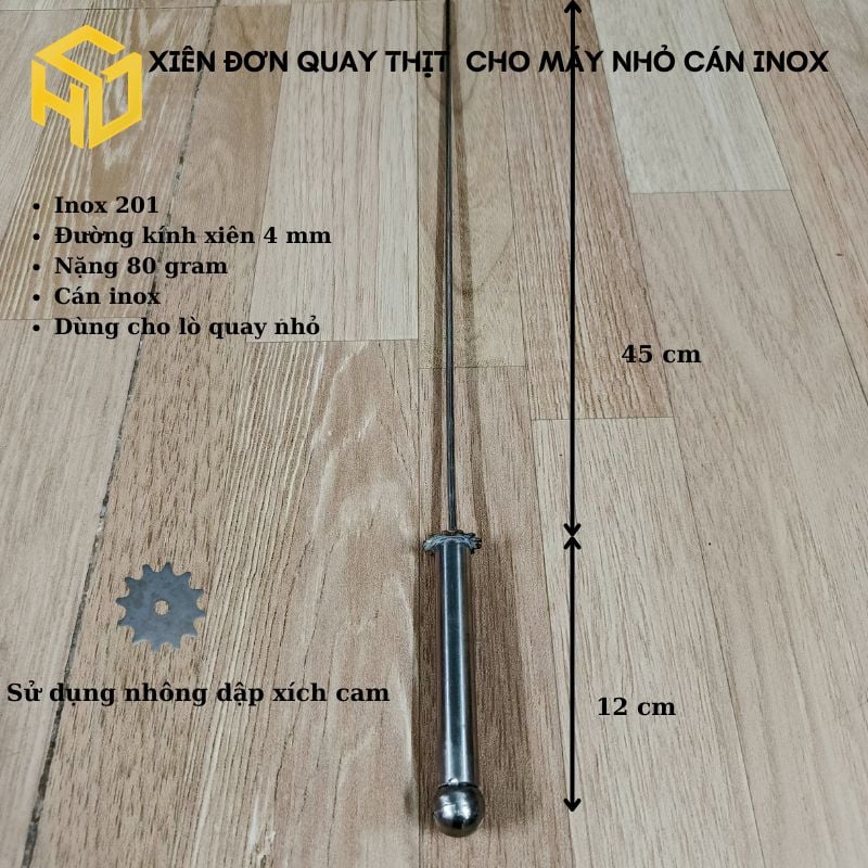 Xiên nướng thịt ,chả dùng cho lò quay tự động nhỏ, nhông dập xích cam xe máy 45cm tính từ bánh răng