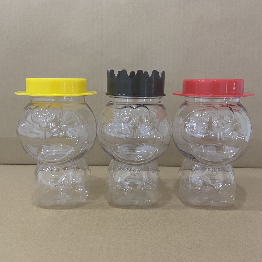 Chai nhựa đựng trà sữa hình nhân vật Doraemon 500ml cổ to 62mm - Chai nhựa PET dành cho quán trà sữa, ăn vặt - CN002