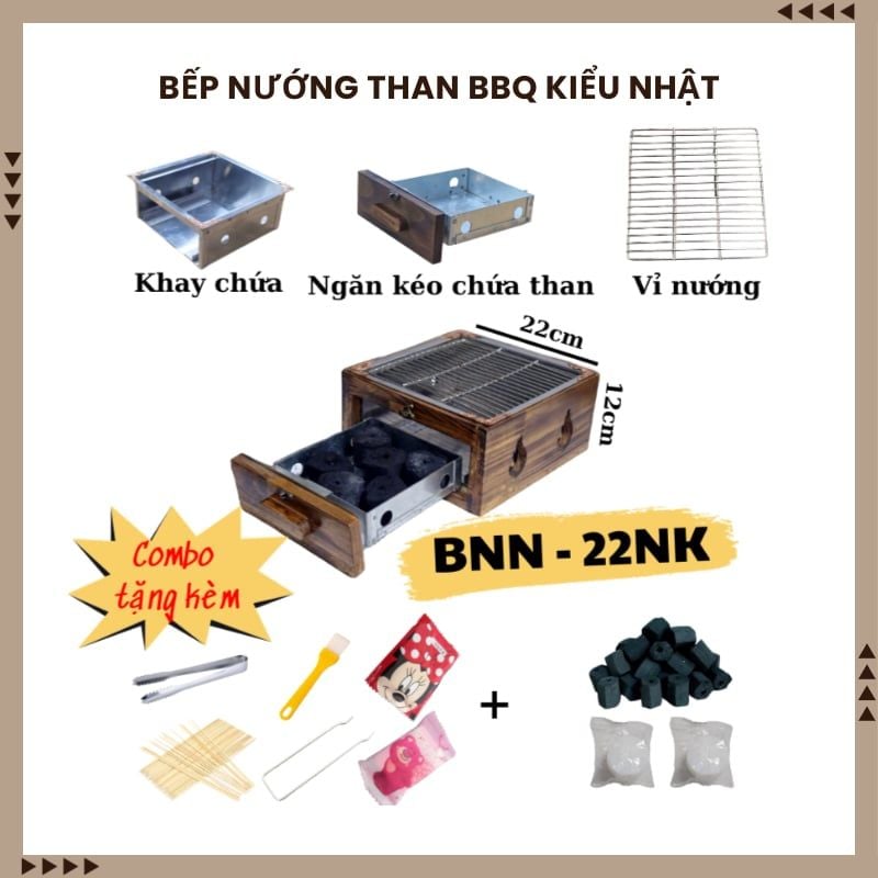 Bếp nướng than BBQ phong cách Nhật có ngăn kéo châm than