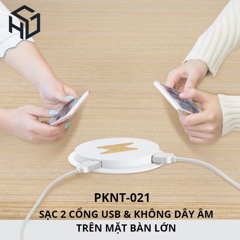 Sạc Không Dây Tích Hợp Sạc USB Type A (3 Cổng) Trên Mặt Bàn - PKNT-021