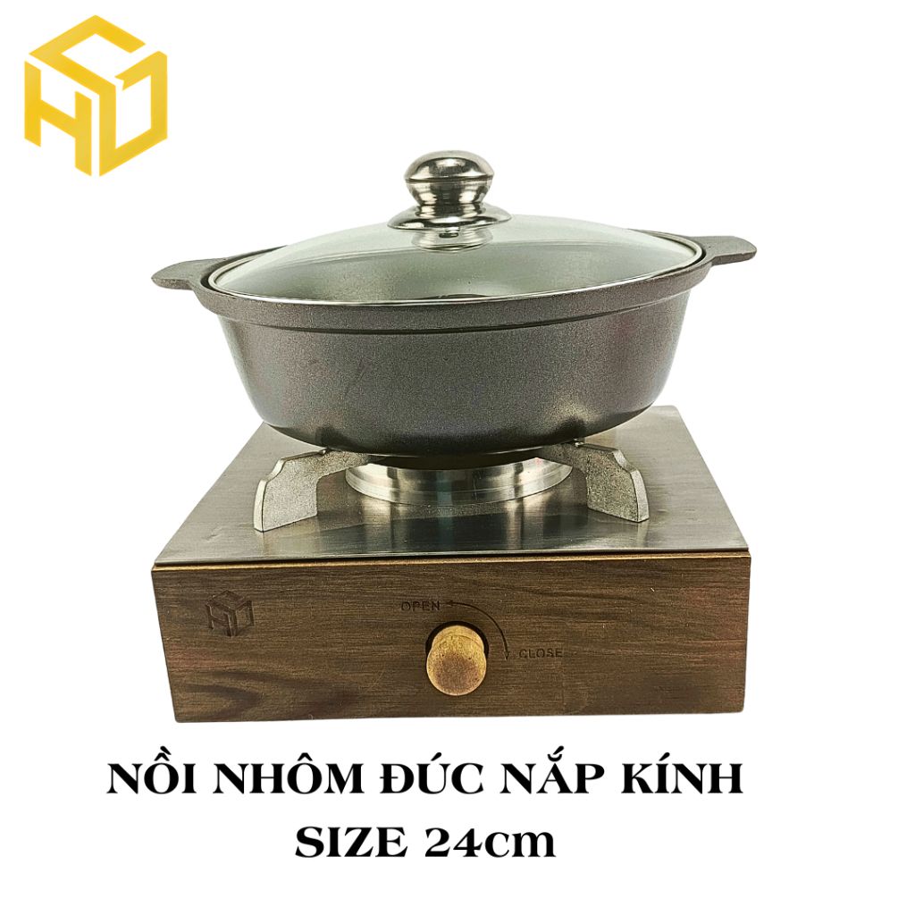 Nồi lẩu giữ nhiệt chất liệu nhôm đúc nguyên khối, nắp kính sang trọng size 22,24,26cm dành cho quán
