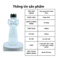 Giá Sỉ Chỉ Từ 1 Bành 60 Chai Nhựa Đựng Trà Sữa, nước ép,kẹo bánh Nàng mèo 500ml Đáng Yêu