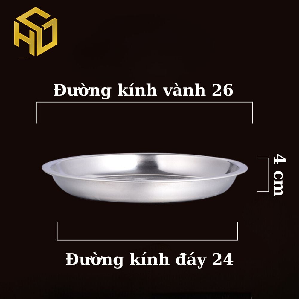 Dĩa inox sâu lòng  size 24 tròn không rỉ làm bò kho, đựng đồ ăn - Đĩa ảo inox nấu được bếp từ