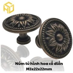Combo 5 Tay núm tròn nhỏ gang đúc màu đồng giả cổ M3 - 22 x 22mm |Tay nắm kim loại giả cổ họa tiết