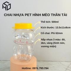 Hũ nhựa đựng bánh kẹo, đồ ăn vặt cho quán trà sữa hình mèo thần tài 500ml - Hủ nhựa đựng trà sữa có in mắt mũi