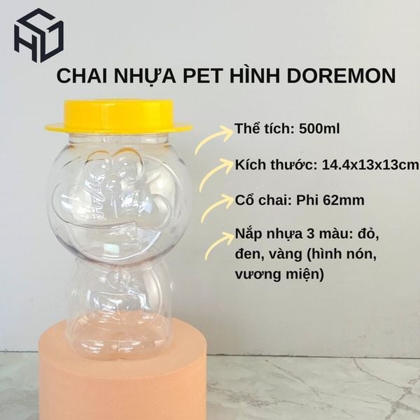 Giá Sỉ Bành 60 Hủ Nhựa 500ml đựng trà sữa,nước ép, bánh kẹo, ăn vặt Mèo Doremon Cổ To 62mm Không In