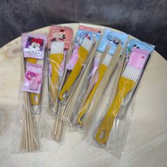 Đồ dùng 1 lần tiện lợi dành cho nướng :1 cặp bao tay nylon, kẹp gắp inox, 10 xiên tre, cọ quét dầu