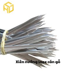 Combo 5 xiên nướng inox cán gỗ chuyên nướng thịt tại bàn, cạnh dẹt giữ chặt thực phẩm, hạn chế xoay