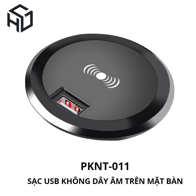 Sạc Không Dây Tích Hợp Cổng USB Type A Âm Bàn phụ kiện tích hợp trên mặt bàn gỗ, tủ đầu giường (PKNT-011)