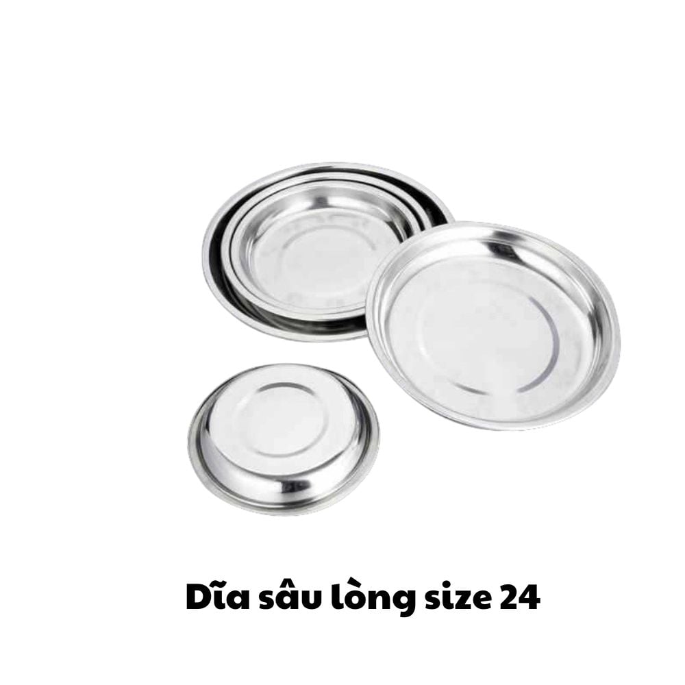 Dĩa inox sâu lòng  size 24 tròn không rỉ làm bò kho, đựng đồ ăn - Đĩa ảo inox nấu được bếp từ