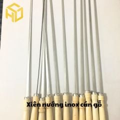 Combo 5 xiên nướng inox cán gỗ chuyên nướng thịt tại bàn, cạnh dẹt giữ chặt thực phẩm, hạn chế xoay