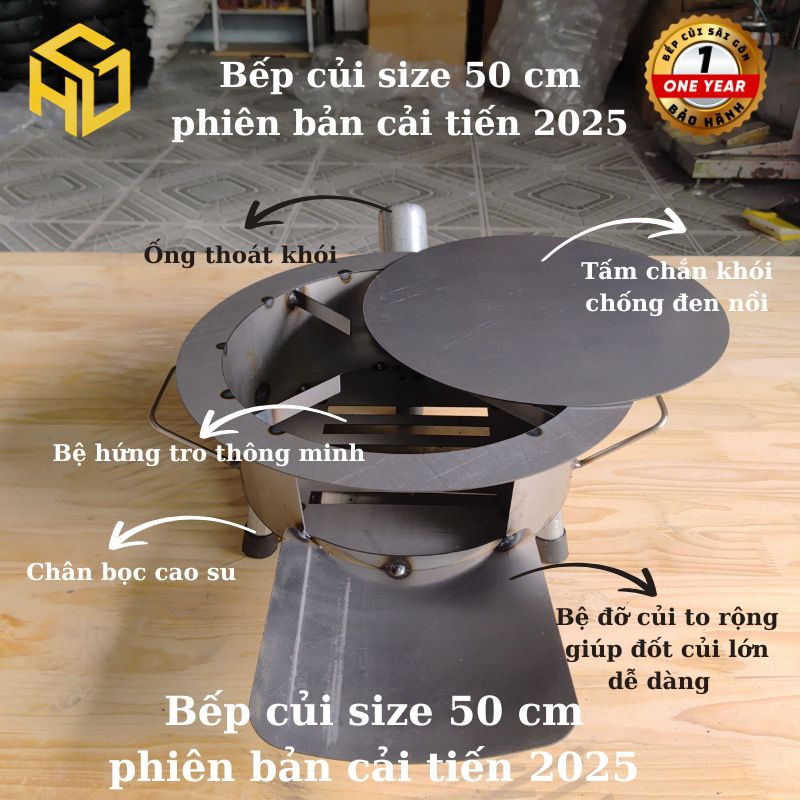 Bếp củi Sài Gòn nấu bánh chưng tiện lợi, tiết kiệm củi – tròn đường kính 50cm có ống khói