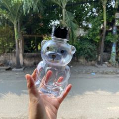 Chai Nhựa Đựng Bánh Kẹo, Trà Sữa Hình Gấu Ngồi Đáng Yêu - Nắp Nhựa màu ngẫu nhiên