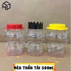 Hũ nhựa đựng bánh kẹo, đồ ăn vặt cho quán trà sữa hình mèo thần tài 500ml - Hủ nhựa đựng trà sữa có in mắt mũi