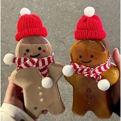 Chai nhựa pet 500ml đựng trà sữa hình bánh quy gừng trang trí giáng sinh có in biểu cảm đáng yêu.