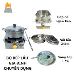 Nồi lẩu hấp kèm bếp cồn inox loại dày chuyên dùng cho quán lẩu dê lẩu bò co tặng kèm vá lẩu