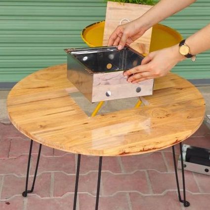 Bàn nướng than BBQ gấp gọn tròn D60 chuyên nướng tại nhà - Bàn nướng lẩu gấp gọn tiện lợi, đi camping, dã ngoại