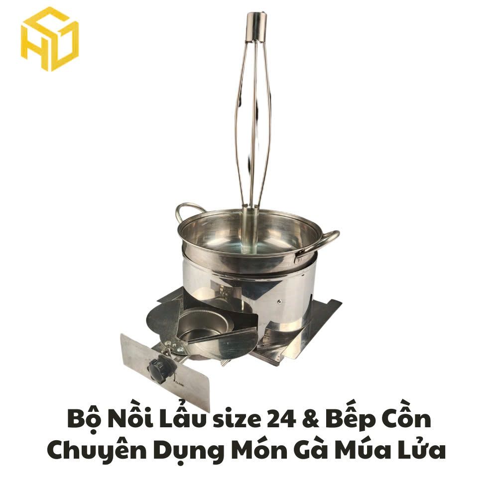 Bộ Nồi Lẩu Gà Múa Lửa Kèm Bếp Cồn Chuyên Dụng Chống Tạc Gió Cay Mắt