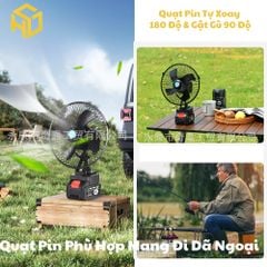 Quạt Tích Điện Loại cải tiến xoay được và có 2 cấp độ gió Dùng Liên Tục 10H