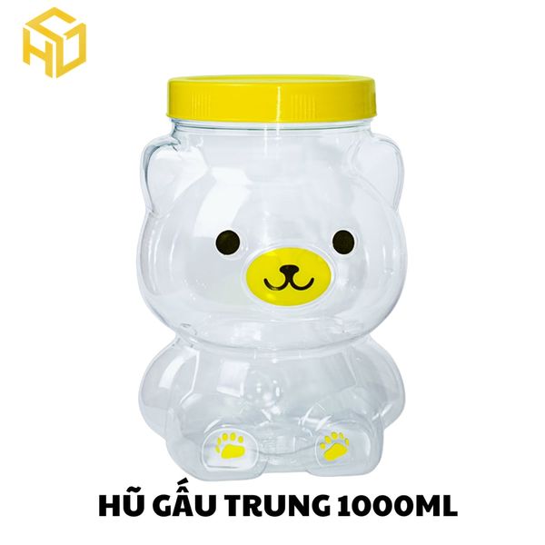 Hũ Nhựa PET Hình Gấu 1000ml – Hũ đựng bắp rang bơ, rau câu, bánh kẹo làm quà tết