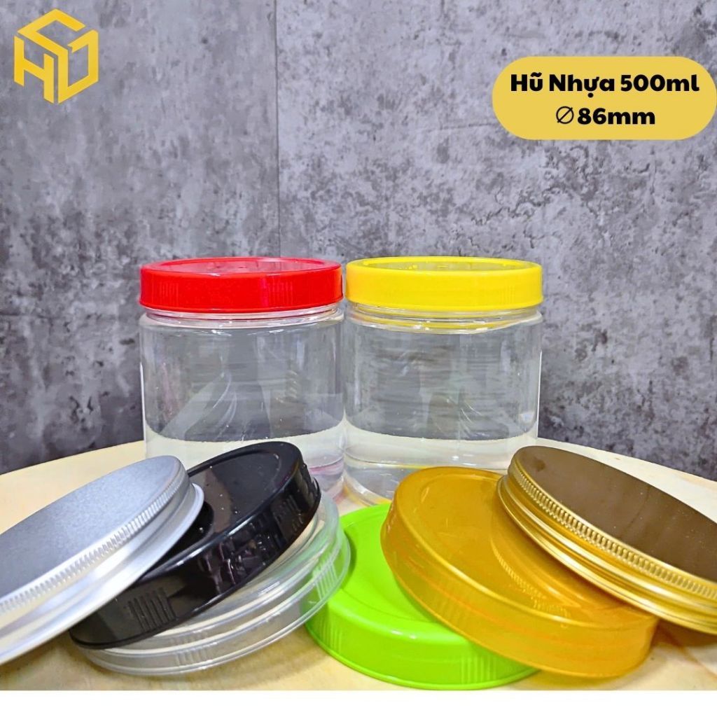 Combo 12 hũ hũ nhựa PET 500ml ,Cổ 86mm kèm nắp nhôm, nắp nhựa. Hũ trong, cứng cáp đựng thực phẩm