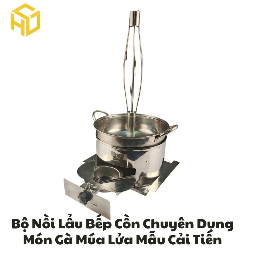 Bộ Nồi Lẩu Gà Múa Lửa Kèm Bếp Cồn Chuyên Dụng Chống Tạc Gió Cay Mắt
