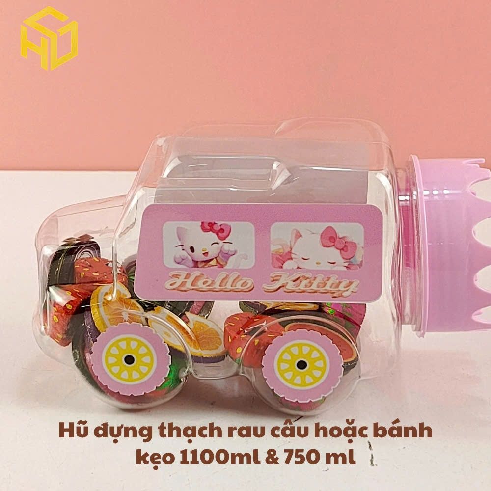 Hũ Nhựa Đựng Rau Câu, Bánh Kẹo Hình Xe Ô Tô 750ml và 1100ml kèm nắp hồng, xanh dán tem sẵn