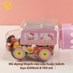 Hũ Nhựa Đựng Rau Câu, Bánh Kẹo Hình Xe Ô Tô 750ml và 1100ml kèm nắp hồng, xanh dán tem sẵn