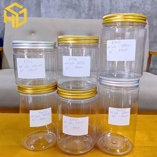 Hũ Nhựa Đựng Thực Phẩm - Nắp Nhôm Bạc và Nhôm Vàng (Từ 490ml đến 1020ml)