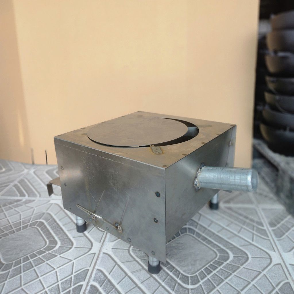 Bếp Củi Cải Tiến Hương Giang Hình Vuông C37 – Siêu Bền, Chống Đen Nồi, Ống Khói Thoát, Bệ Đỡ Củi, Khay Hứng Tro
