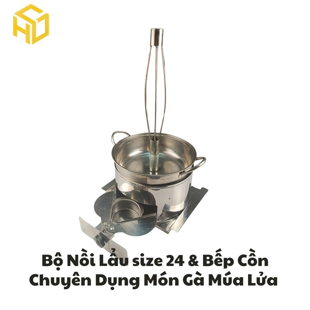 Bộ Nồi Lẩu Gà Múa Lửa Kèm Bếp Cồn Chuyên Dụng Chống Tạc Gió Cay Mắt