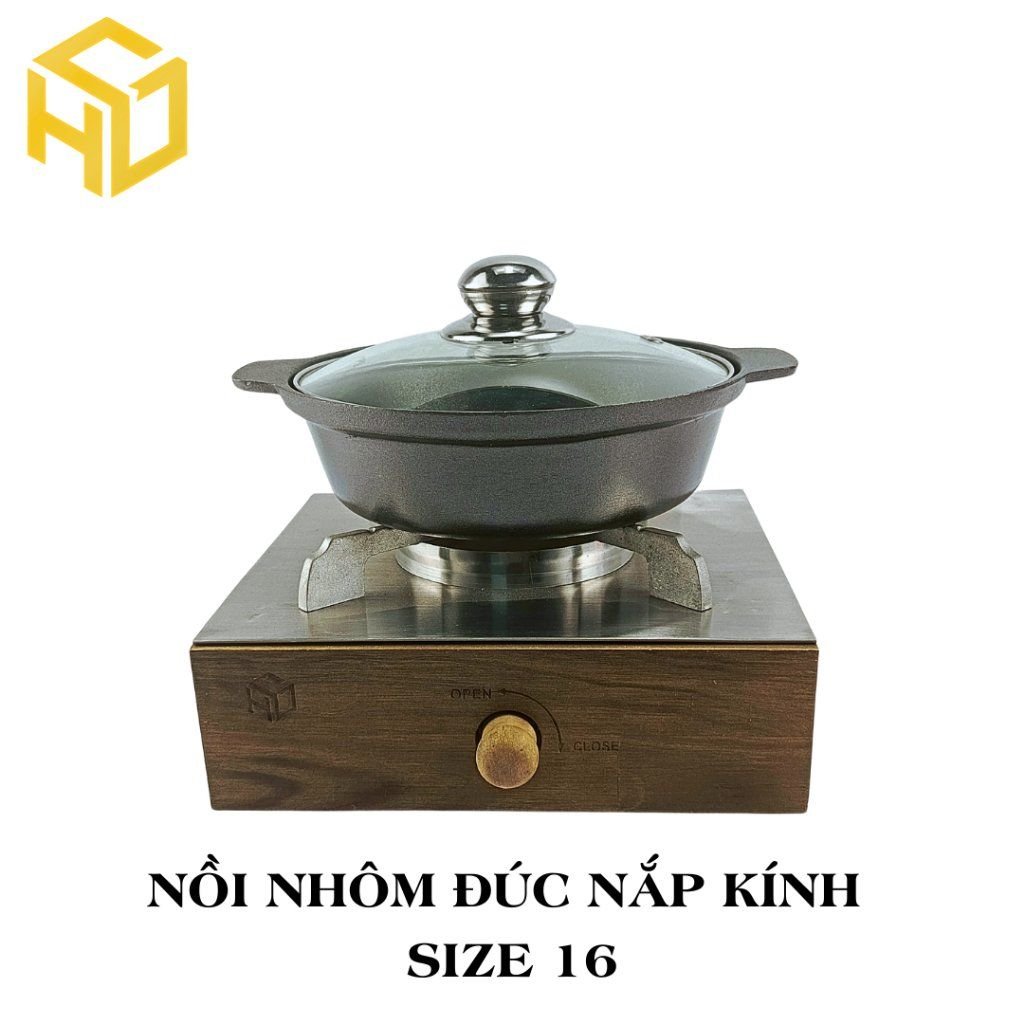 Nồi mì cay, nồi kho cá chất liệu nhôm đúc nguyên khối nắp kính núm inox, giữ nhiệt tốt size 16 &18cm