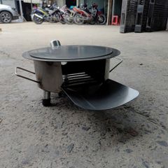 Bếp củi Sài Gòn tròn dường kính 40cm có bệ đỡ củi, chắn gió toàn diện, nấu ăn ngoài trời tiện lợi