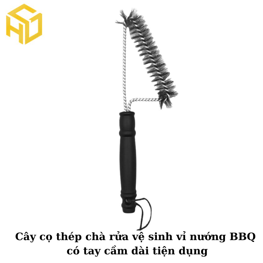 Cây Cọ Thép Chà Rửa Vỉ Nướng BBQ – Tay Cầm Dài Tiện Dụng, Đánh Bay Mọi Vết Bẩn