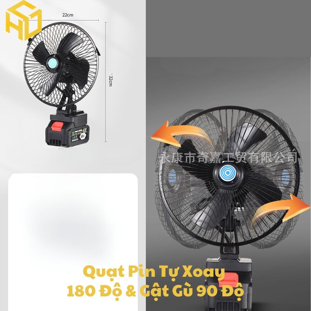 Quạt Tích Điện 2 chế độ làm mát và xoay 180 độ sử dụng Chân Pin Phổ Thông makita