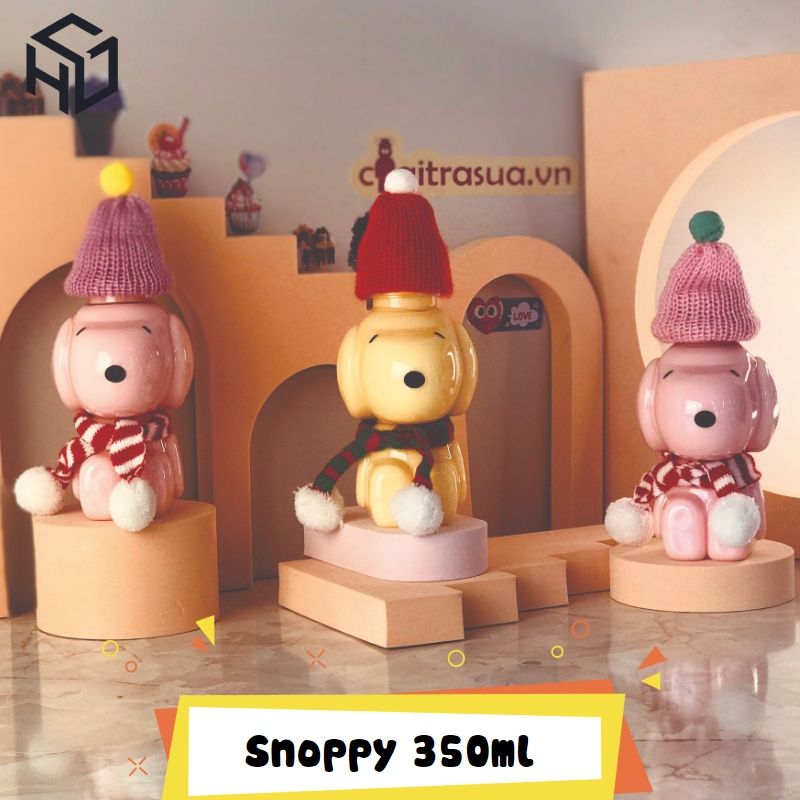 Giá Sỉ Chỉ Từ Bành 60 Chai Nhựa PET  350ml  đựng trà sữa,nước ép,bánh kẹo hình chó Snoppy