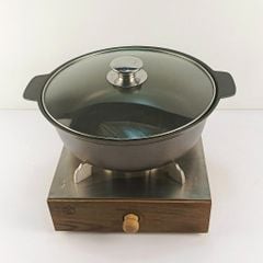 Nồi mì cay, nồi kho cá chất liệu nhôm đúc nguyên khối nắp kính núm inox, giữ nhiệt tốt size 16 &18cm