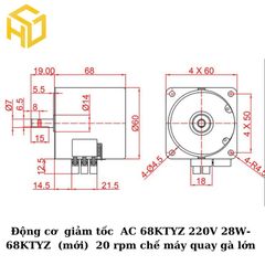 Động cơ  giảm tốc  AC 68KTYZ 220V 28W- 68KTYZ  (mới)  20 rpm chế máy quay gà lớn