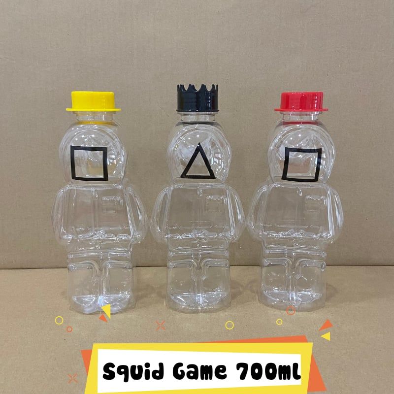 Bành 50 chai nhựa PET  đựng trà sữa, nước ép, bánh kẹo hình nhân vật trong phim Squid Game siêu hot