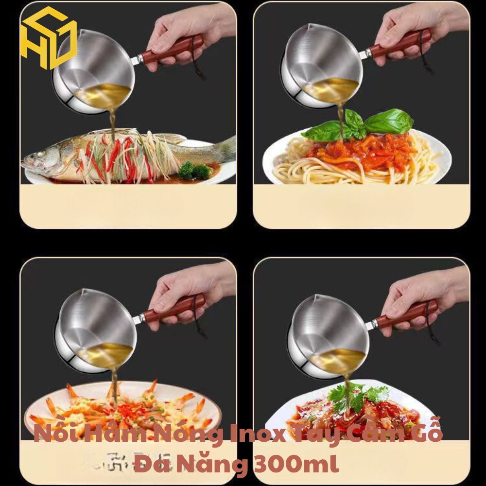 Chiếc Nồi Nhỏ 300ml Inox Tay Cầm Gỗ 
