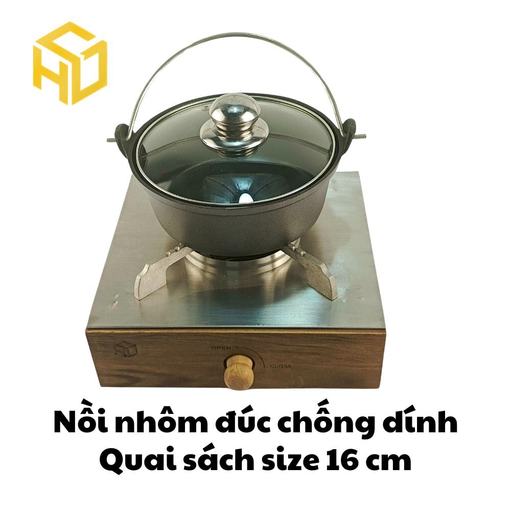 Nồi nhôm đúc chống dính có nắp kính cao cấp nhiều size 12,16,18,22,24,26 cm