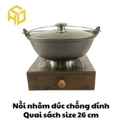 Nồi Nhôm Đúc Có Quai 26cm Đáy Bằng Nắp Kính Chống Dính - Dành Cho Nhà Hàng, Quán Ăn , Siêu Bền
