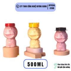 Chai nhựa đựng trà sữa hình nhân vật Doraemon 500ml cổ to 62mm - Chai nhựa PET dành cho quán trà sữa, ăn vặt - CN002