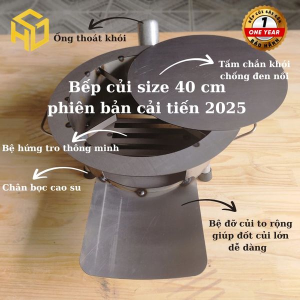 Bếp củi Sài Gòn chống đen nồi có ống khói, bệ đỡ củi, hứng tro – loại tròn 40cm