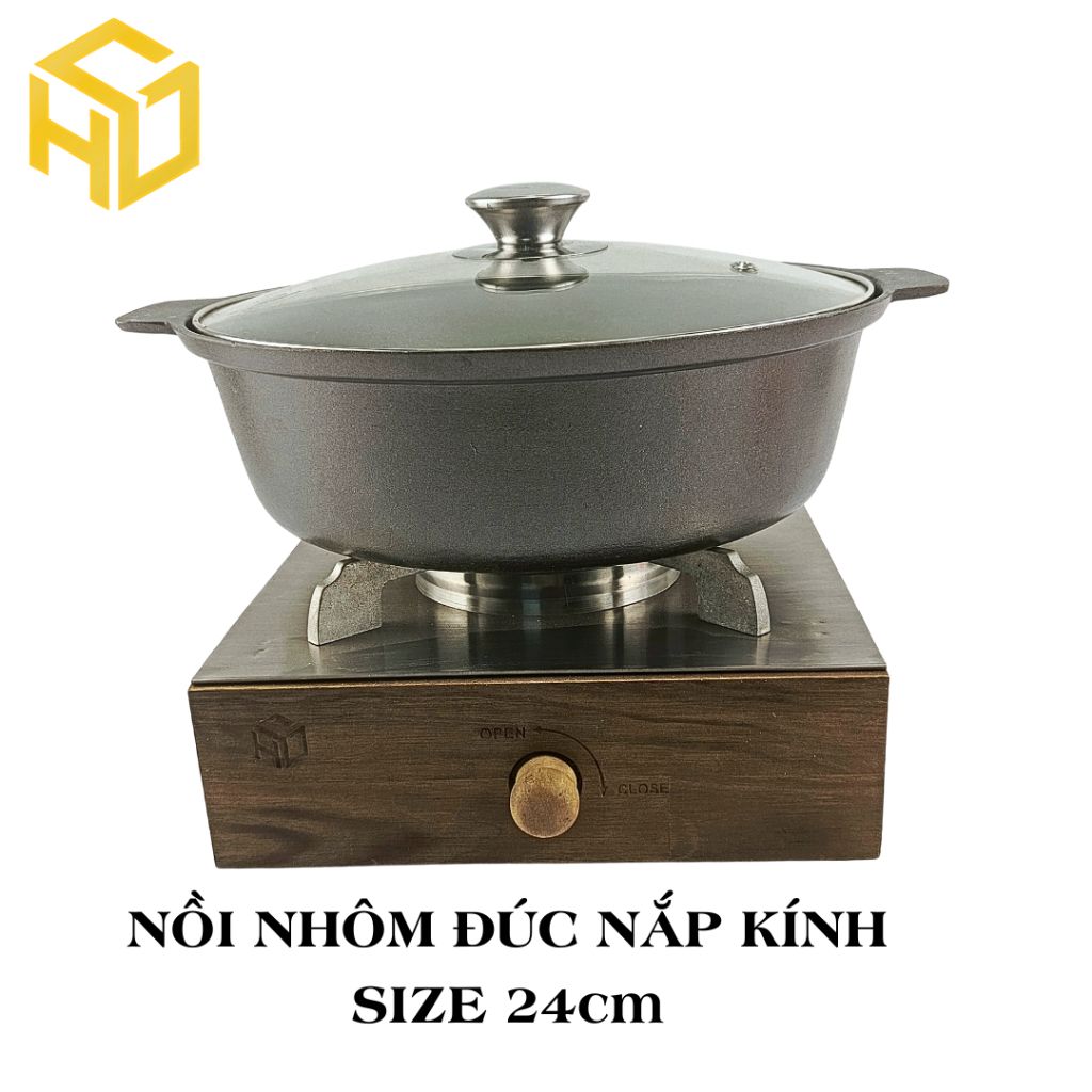 Nồi lẩu giữ nhiệt chất liệu nhôm đúc nguyên khối, nắp kính sang trọng size 22,24,26cm dành cho quán