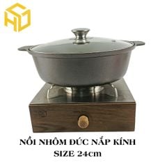 Nồi lẩu giữ nhiệt chất liệu nhôm đúc nguyên khối, nắp kính sang trọng size 22,24,26cm dành cho quán