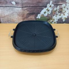 Chảo nướng thịt hàn quốc vuông 32cm có lỗ thoát dầu mỡ ở giữa - Dùng trên bếp ga mini tiện lợi