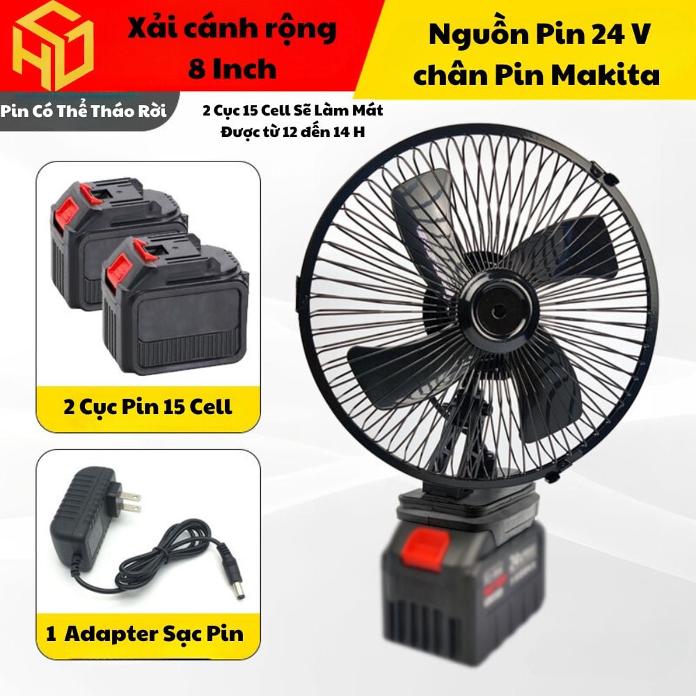 Quạt Tích Điện Loại cải tiến xoay được và có 2 cấp độ gió Dùng Liên Tục 10H